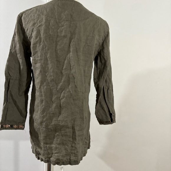 Lulu-B 100% Linen Womens S Blouse Brown Resort Travel Coverup Embellished Sequin - Picture 6 of 14
